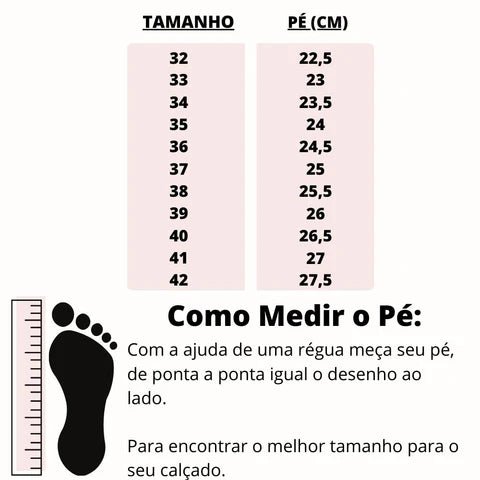 Tabela de medida da Sandália Ortopédica